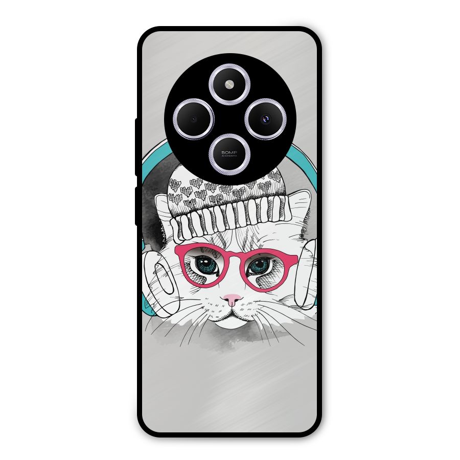 Cat Headphones Metal Back Case for Redmi 14C