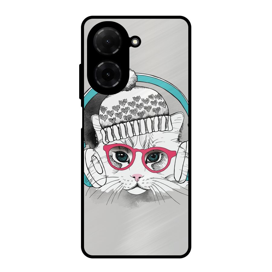 Cat Headphones Metal Back Case for Redmi A5 4G