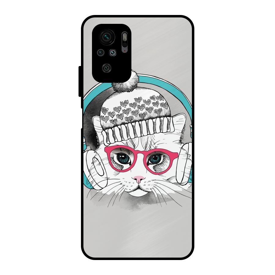 Cat Headphones Metal Back Case for Redmi Note 10S