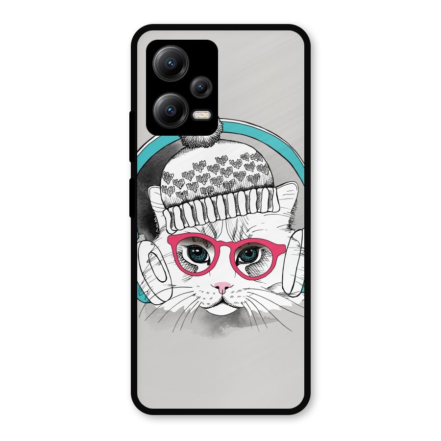 Cat Headphones Metal Back Case for Redmi Note 12 5G