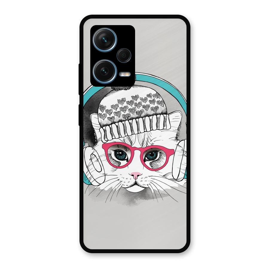 Cat Headphones Metal Back Case for Redmi Note 12 Pro Plus 5G