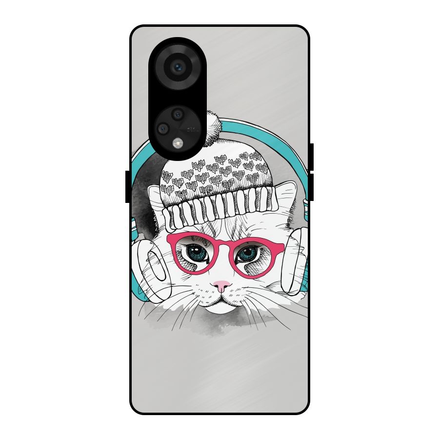 Cat Headphones Metal Back Case for Reno8 T 5G