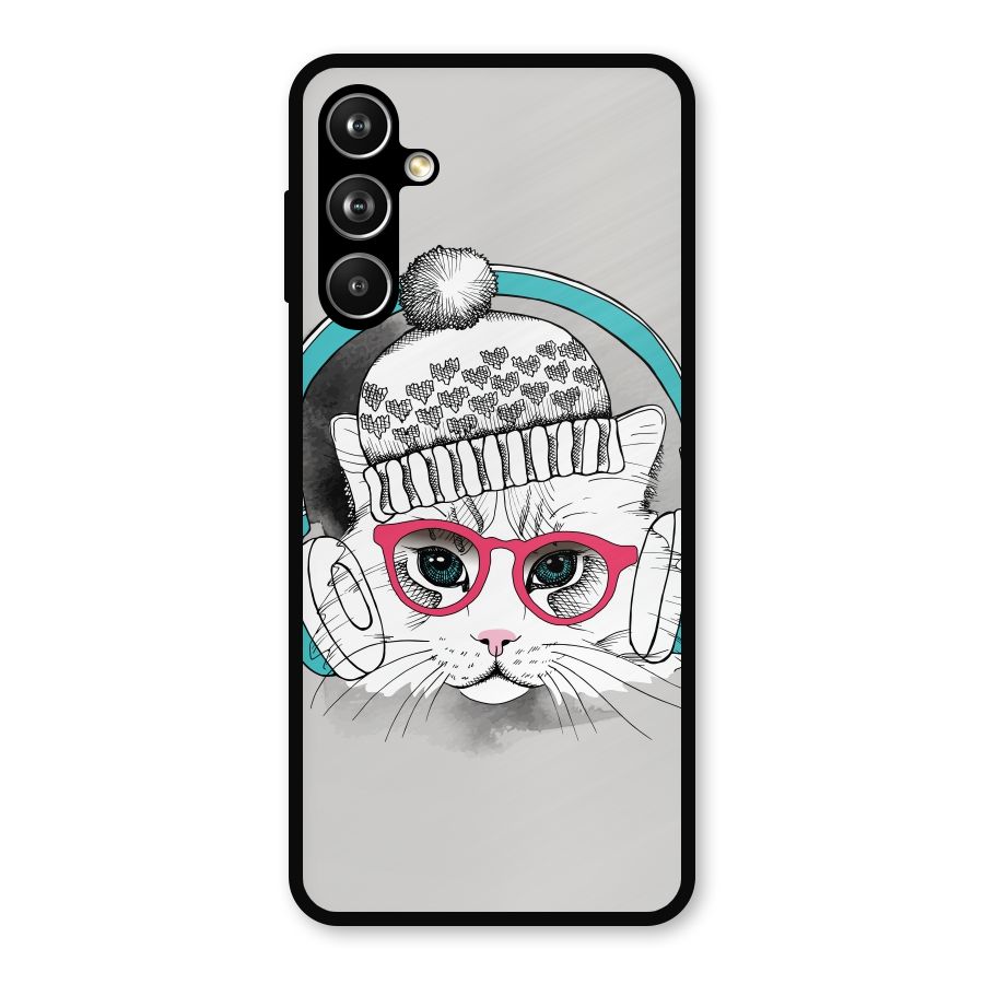 Cat Headphones Metal Back Case for Samsung Galaxy M54