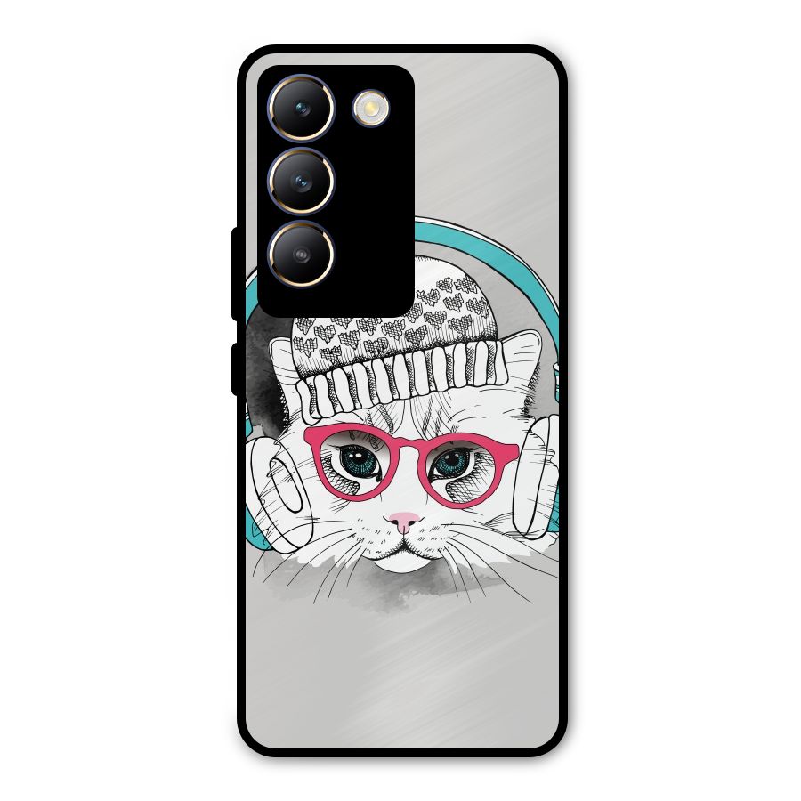 Cat Headphones Metal Back Case for Vivo T3 5G