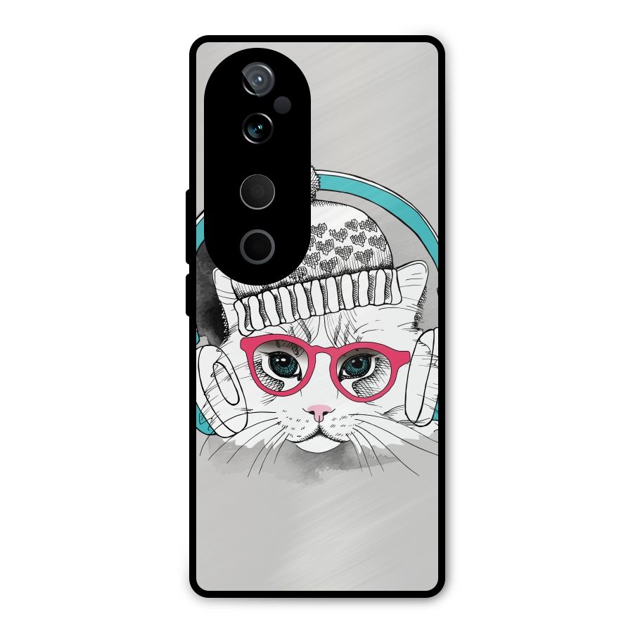 Cat Headphones Metal Back Case for Vivo T3 Ultra
