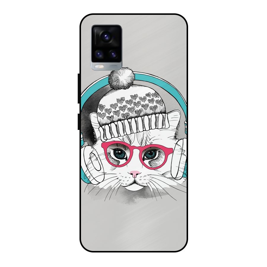 Cat Headphones Metal Back Case for Vivo V20