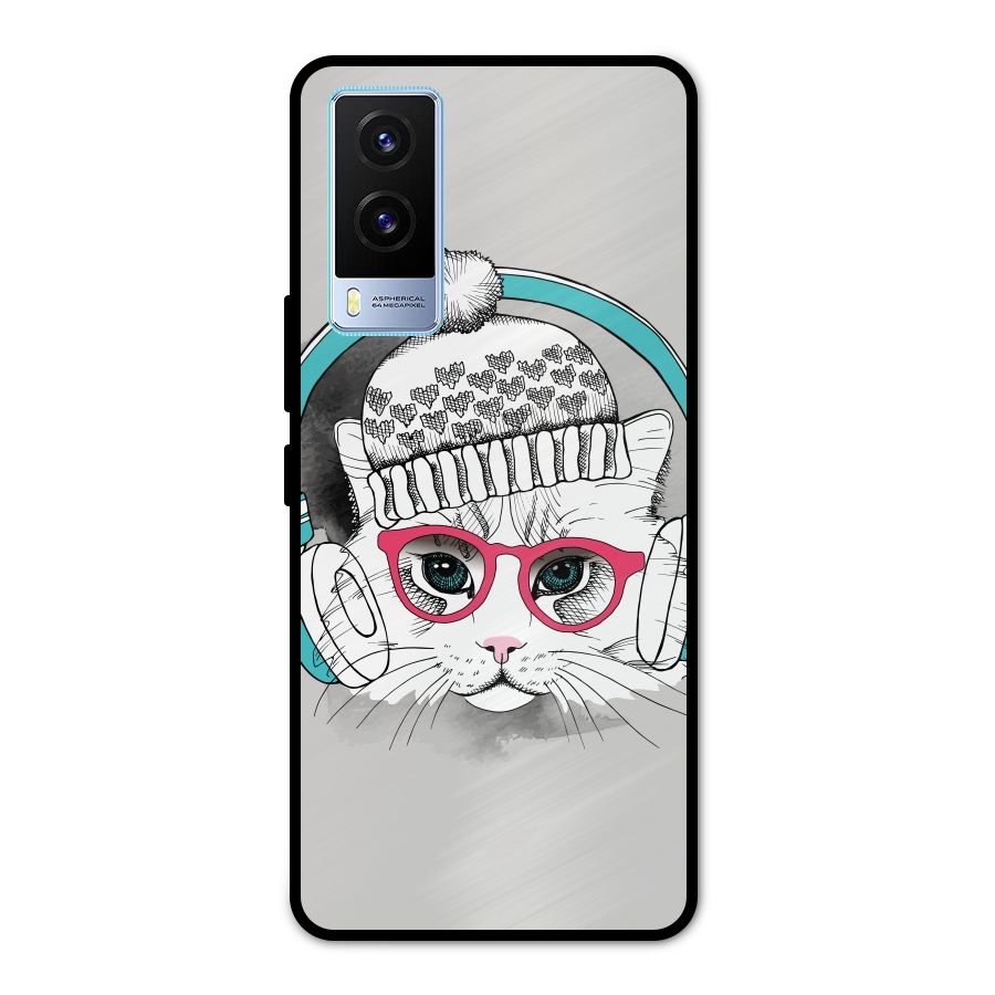 Cat Headphones Metal Back Case for Vivo V21e 5G