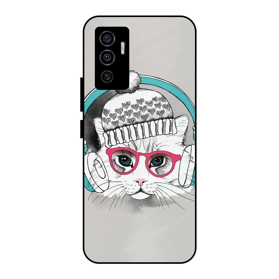 Cat Headphones Metal Back Case for Vivo V23e