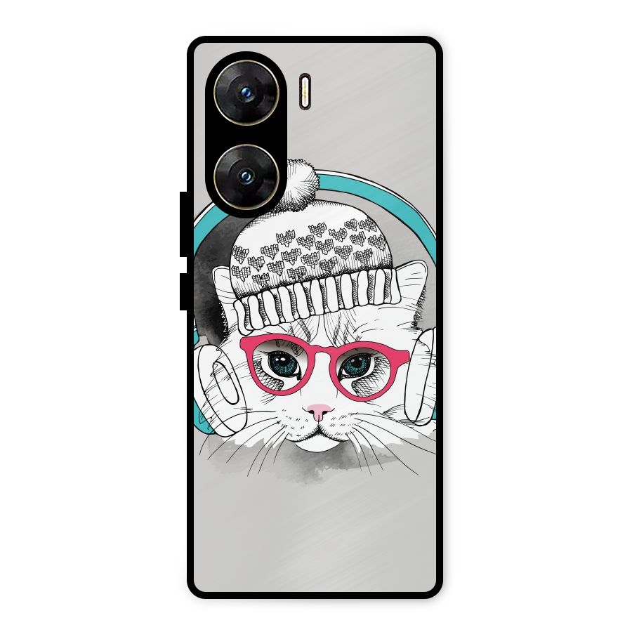Cat Headphones Metal Back Case for Vivo V29e