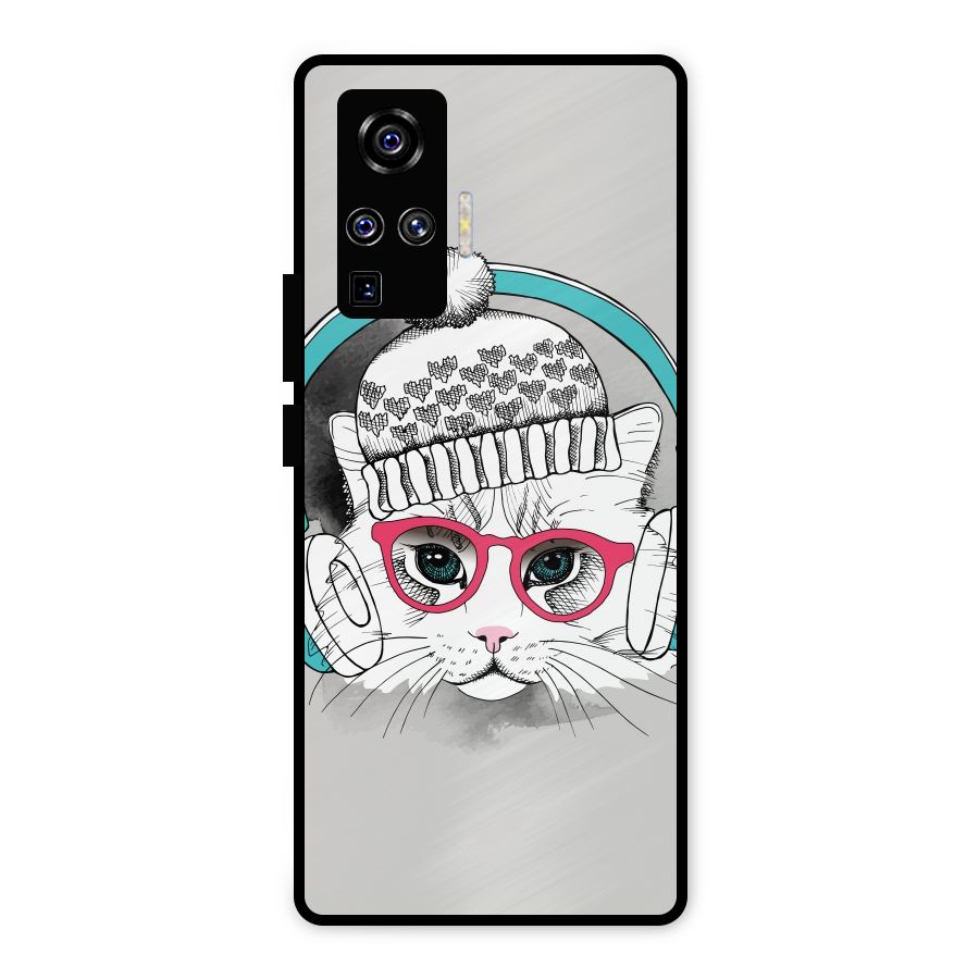 Cat Headphones Metal Back Case for Vivo X50 Pro