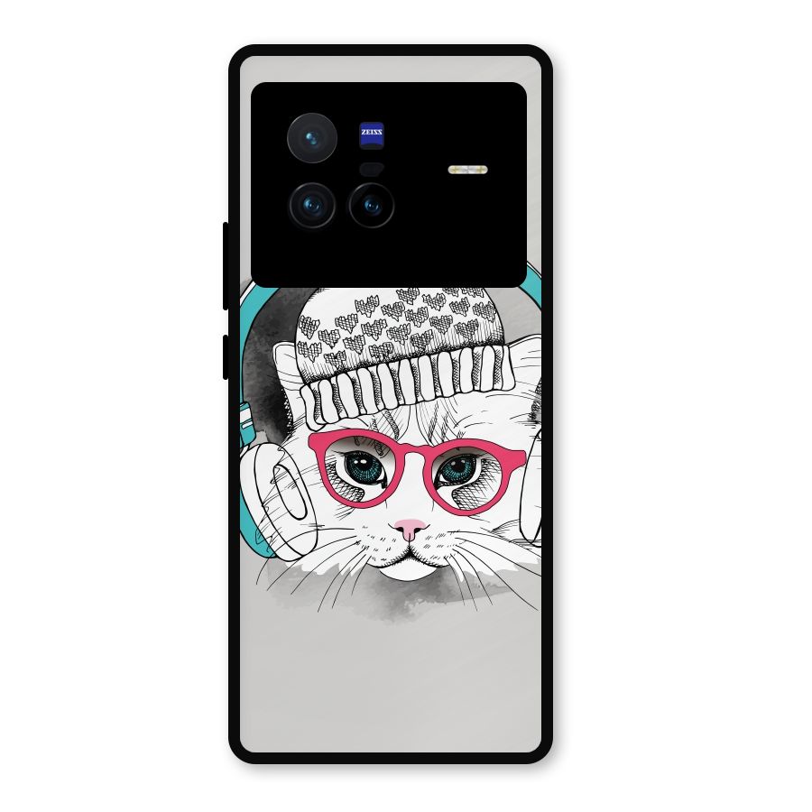 Cat Headphones Metal Back Case for Vivo X80