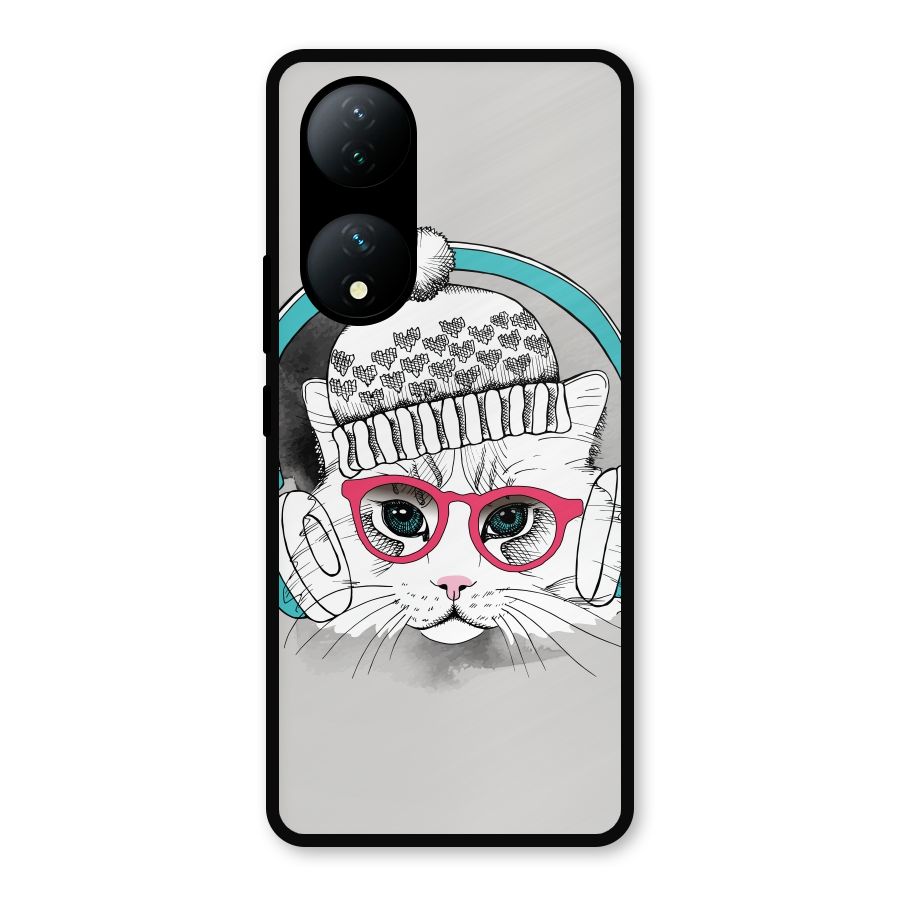 Cat Headphones Metal Back Case for Vivo Y100a