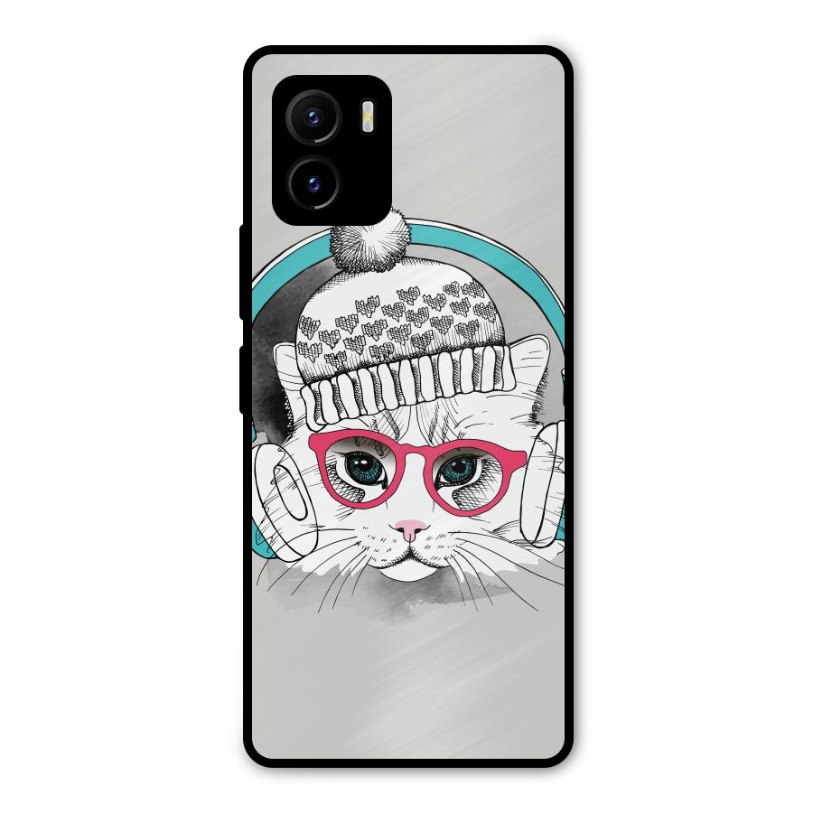 Cat Headphones Metal Back Case for Vivo Y15s
