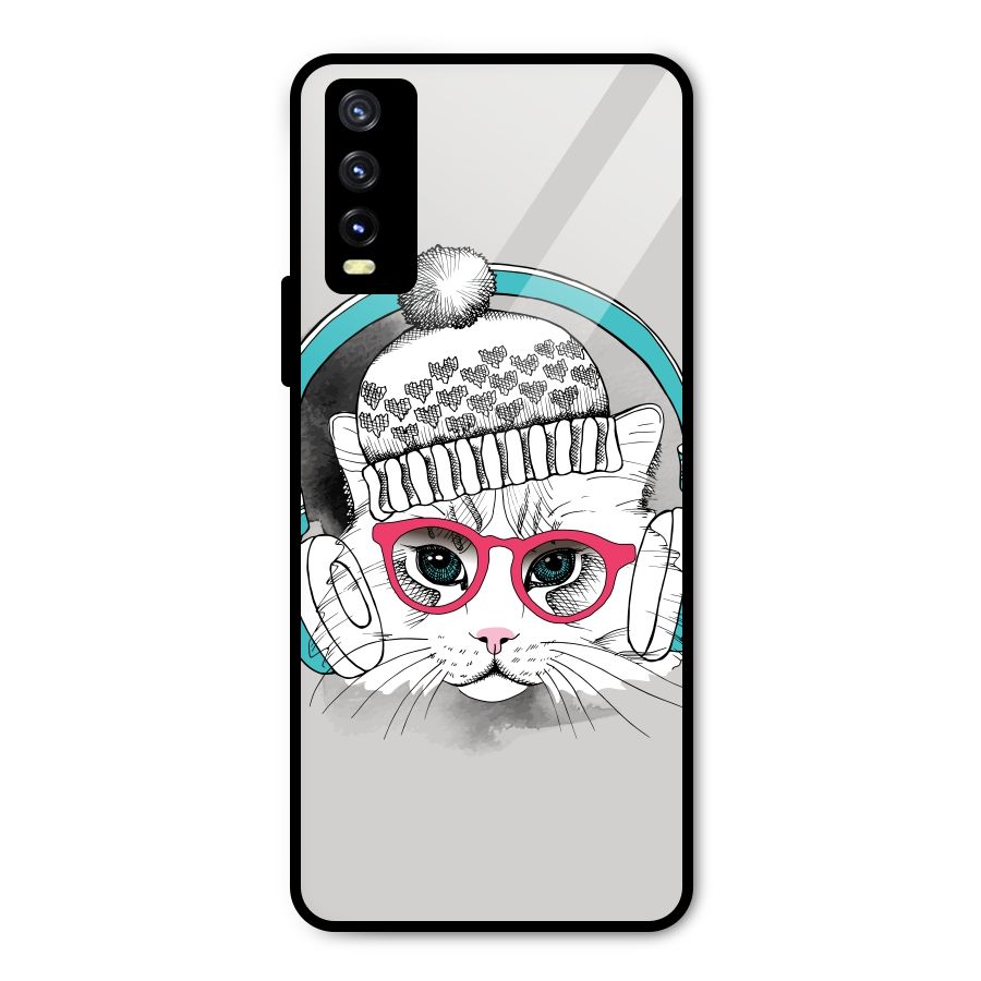 Cat Headphones Metal Back Case for Vivo Y20g