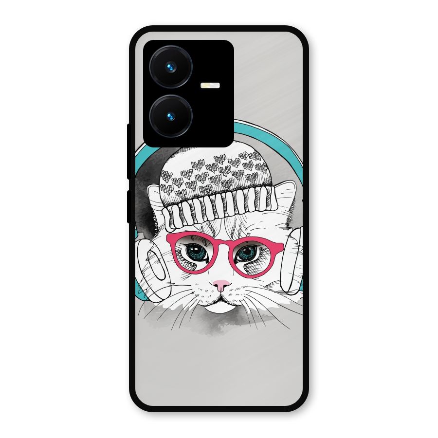 Cat Headphones Metal Back Case for Vivo Y22