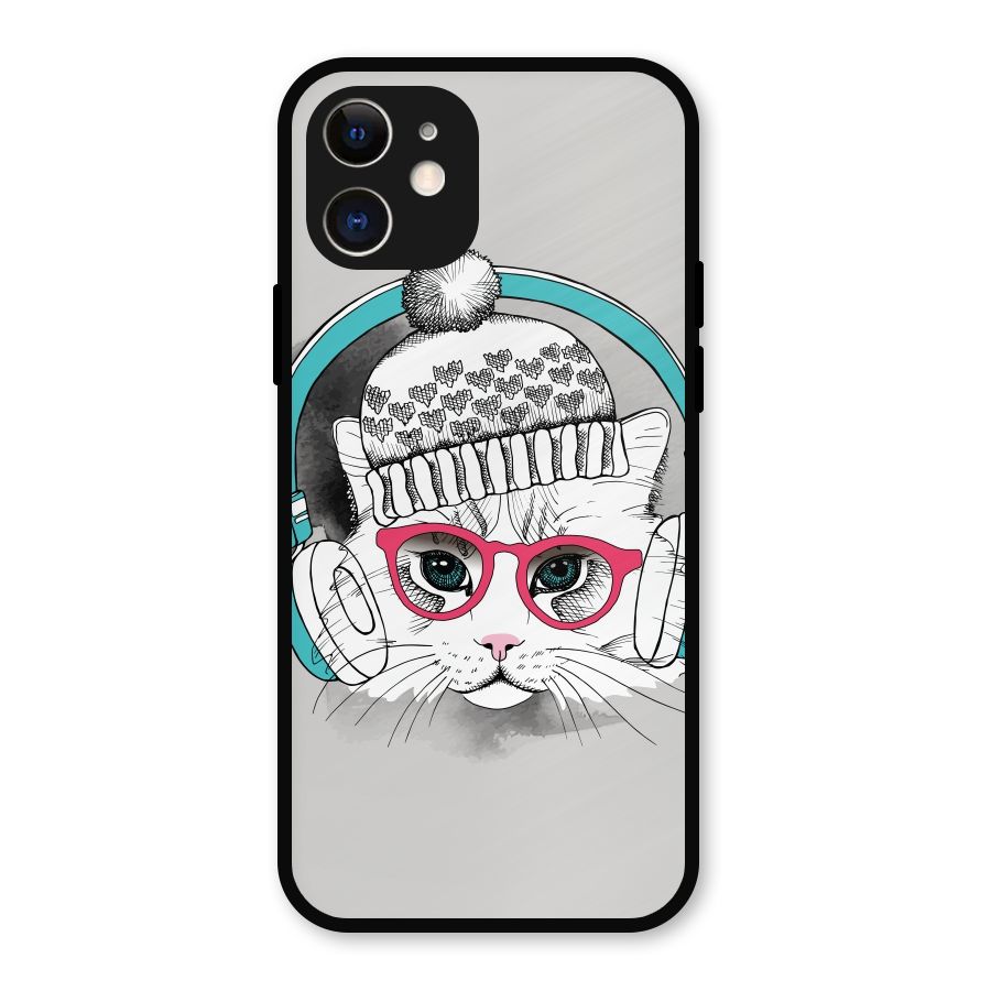 Cat Headphones Metal Back Case for iPhone 12
