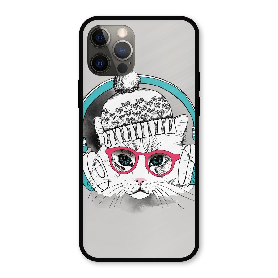 Cat Headphones Metal Back Case for iPhone 12 Pro