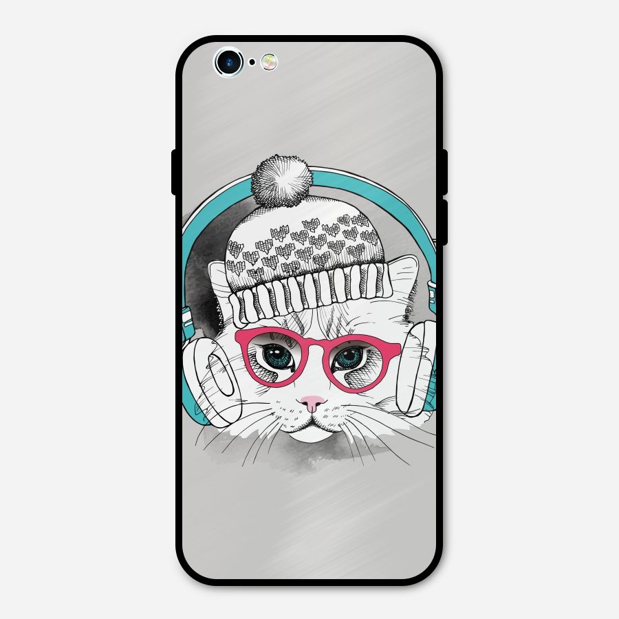 Cat Headphones Metal Back Case for iPhone 6 6s