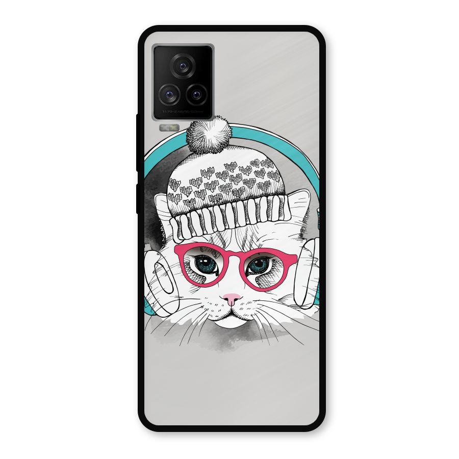 Cat Headphones Metal Back Case for iQOO 7 Legend 5G