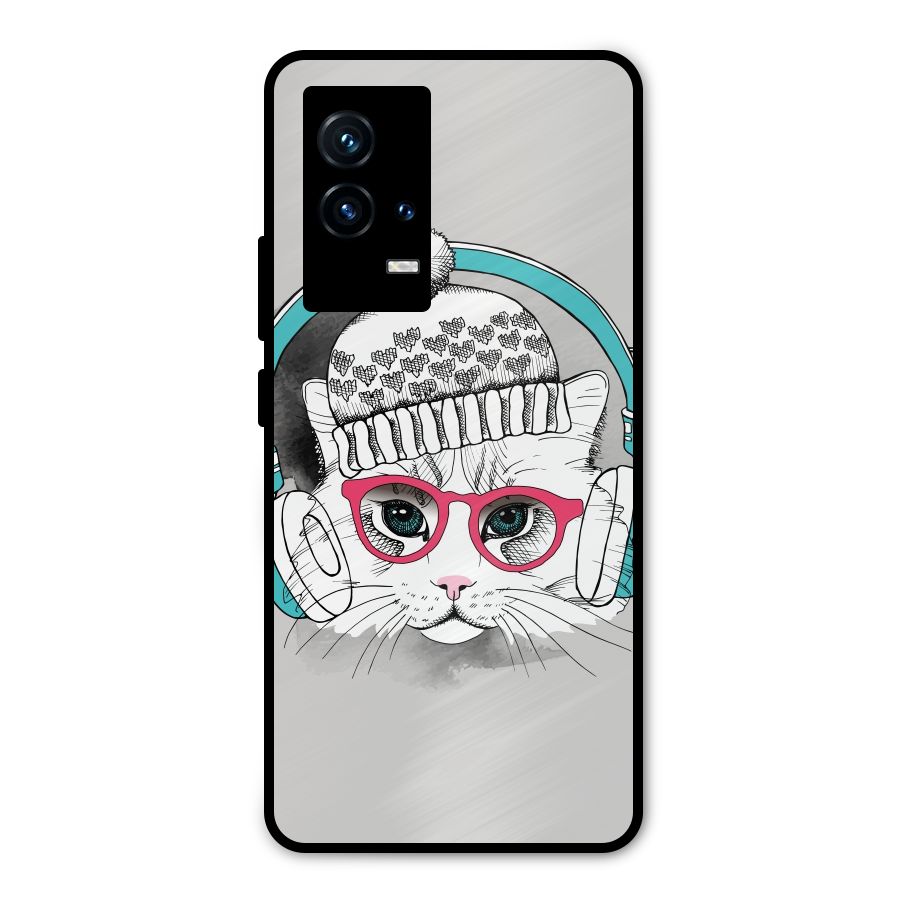 Cat Headphones Metal Back Case for iQOO 9 5G