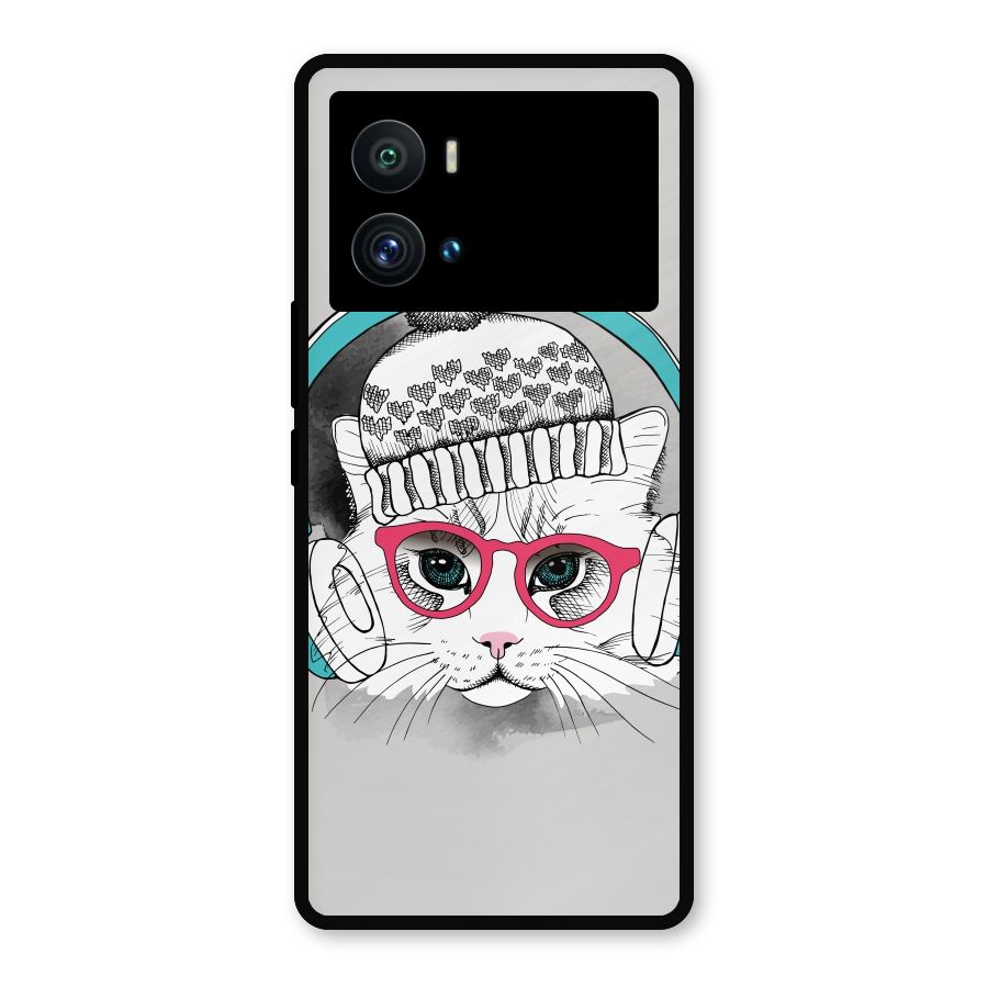 Cat Headphones Metal Back Case for iQOO 9 Pro