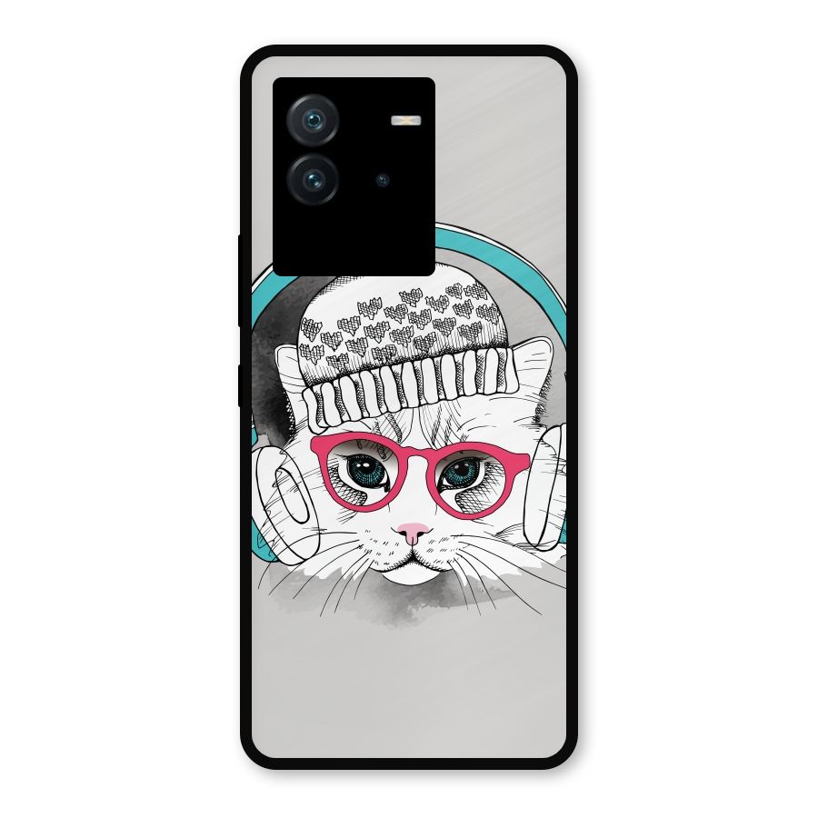 Cat Headphones Metal Back Case for iQOO Neo 6 5G