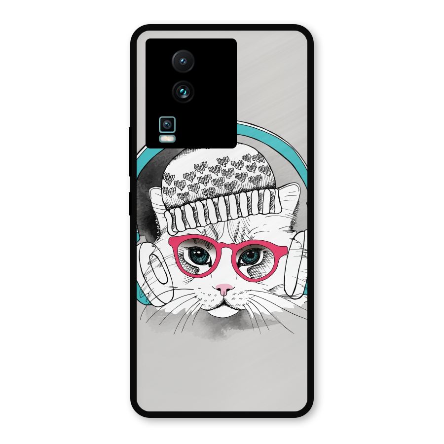 Cat Headphones Metal Back Case for iQOO Neo 7 Pro