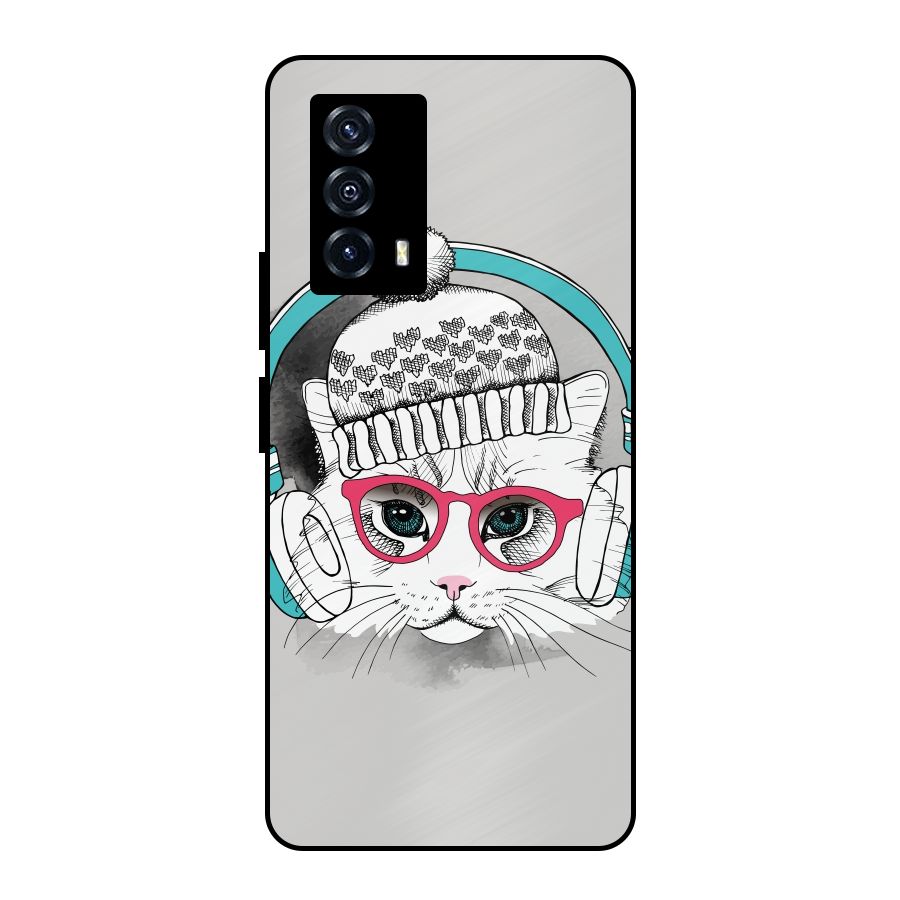 Cat Headphones Metal Back Case for iQOO Z5