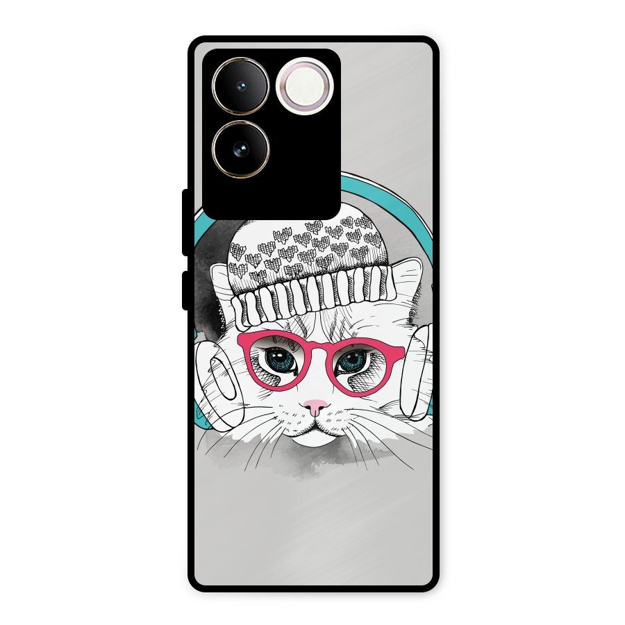 Cat Headphones Metal Back Case for iQOO Z7 Pro