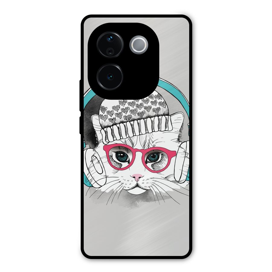 Cat Headphones Metal Back Case for iQOO Z9s Pro