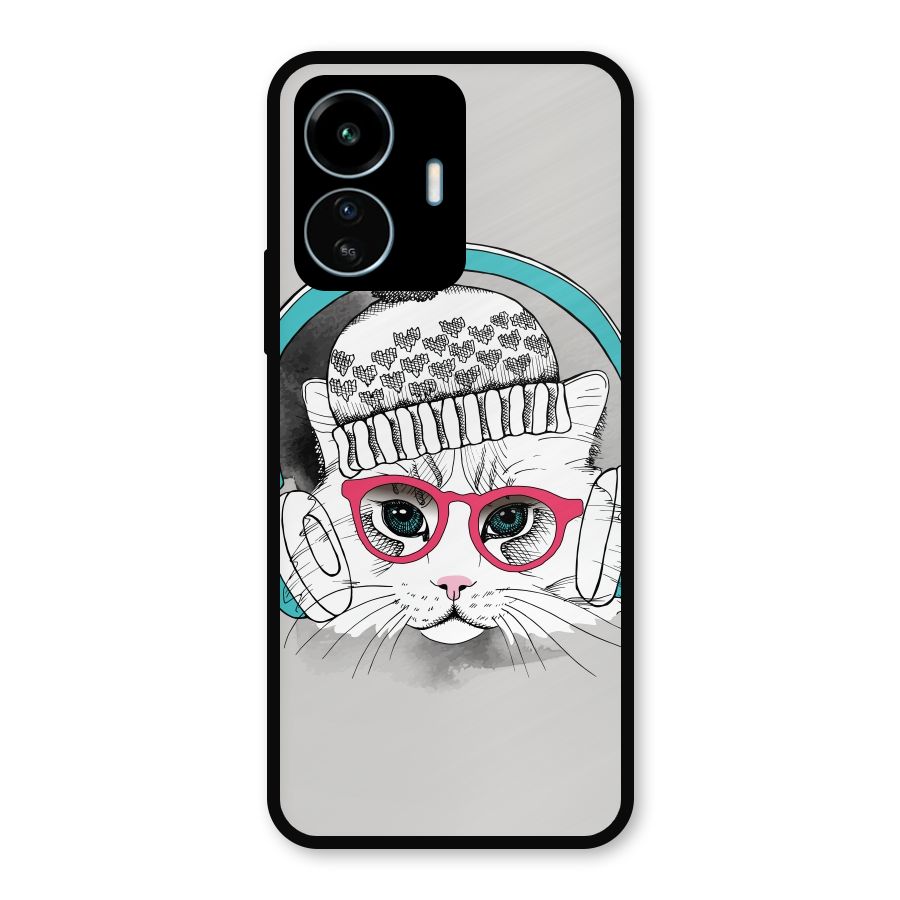 Cat Headphones Metal Back Case for vivo iQOO Z6 Lite 5G