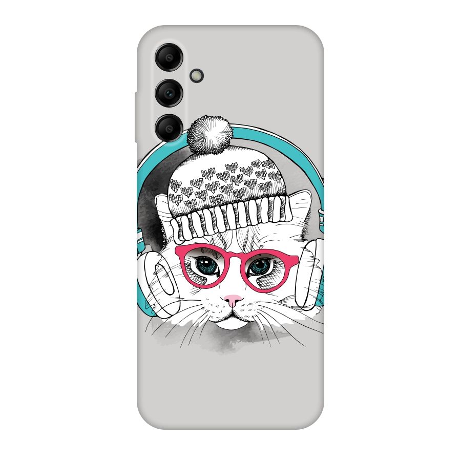 Cat Headphones Original Polycarbonate Back Case for Galaxy A14 5G