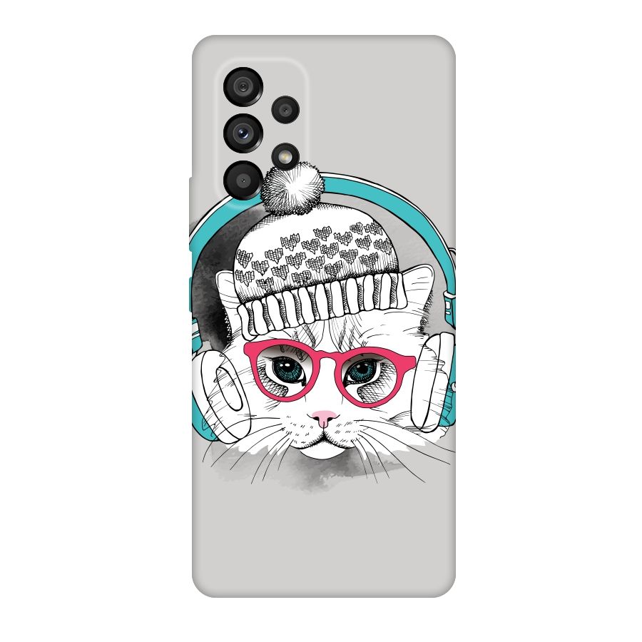 Cat Headphones Original Polycarbonate Back Case for Galaxy A53 5G