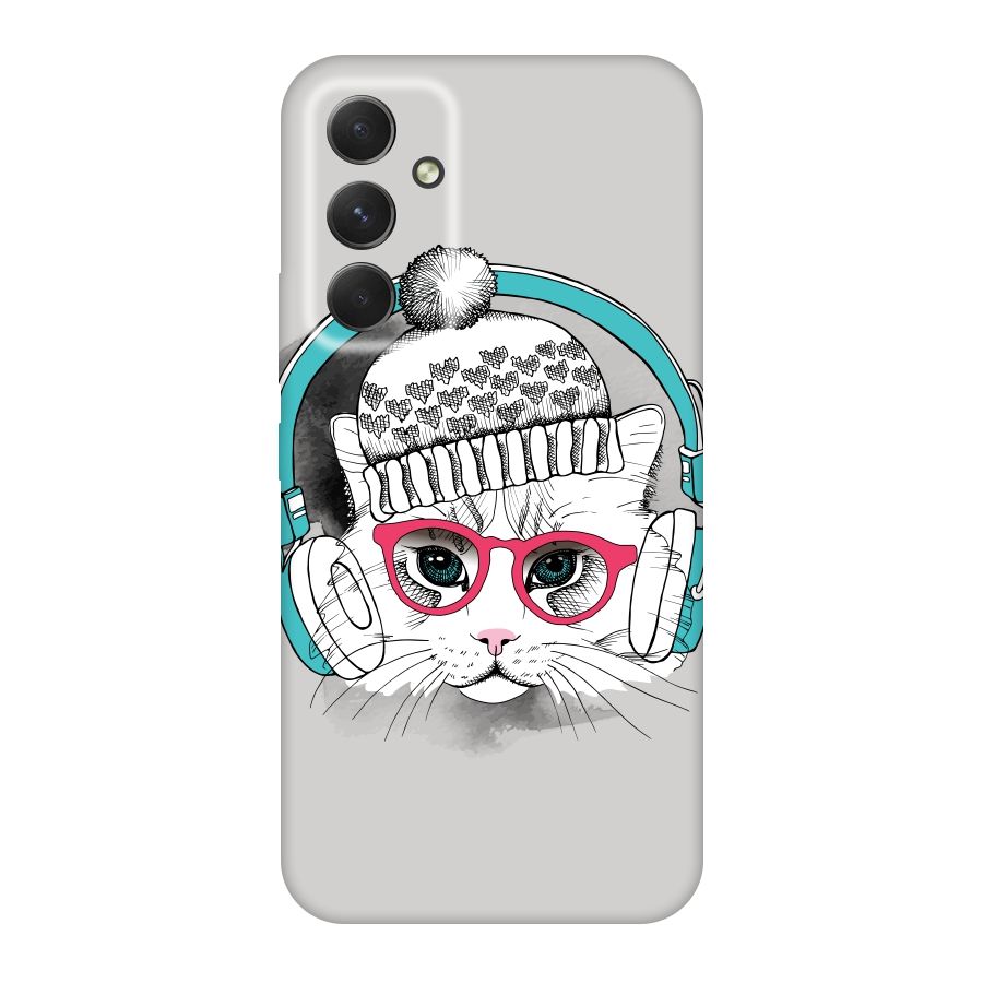 Cat Headphones Original Polycarbonate Back Case for Galaxy A54