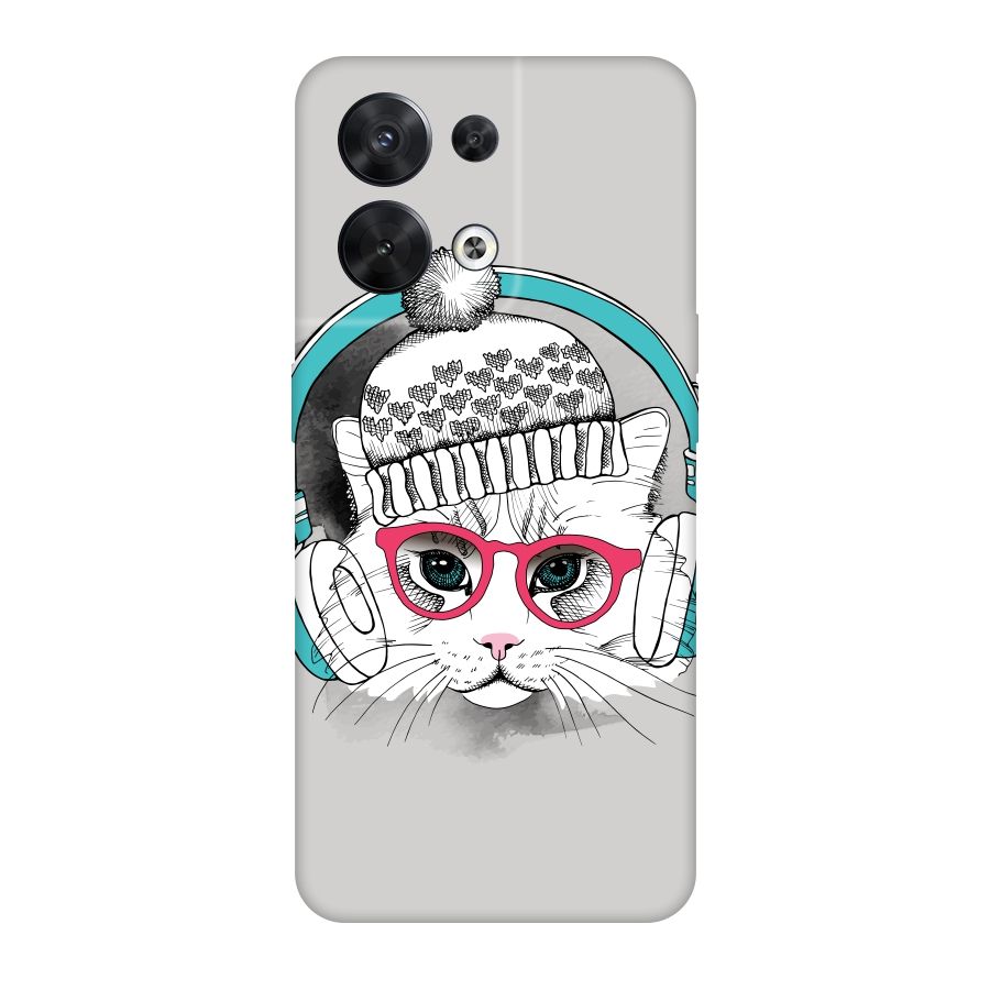 Cat Headphones Original Polycarbonate Back Case for Oppo Reno8 5G