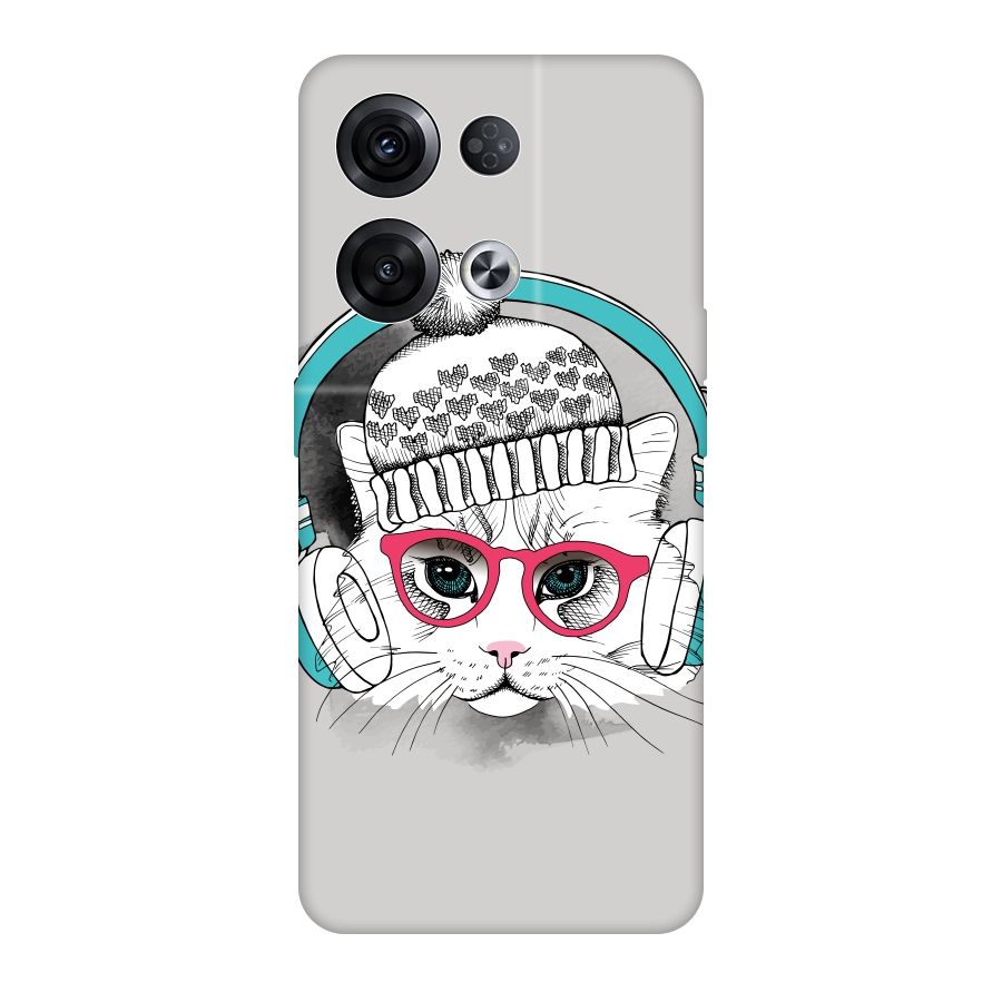 Cat Headphones Original Polycarbonate Back Case for Oppo Reno8 Pro 5G