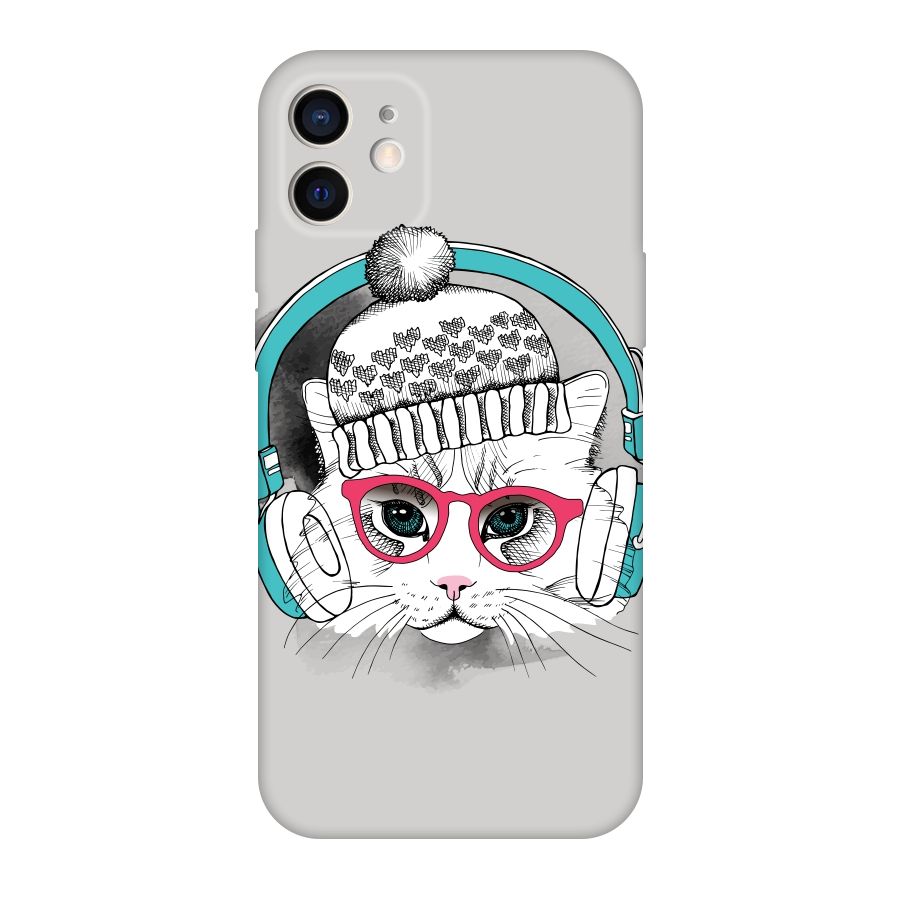 Cat Headphones Original Polycarbonate Back Case for iPhone 12