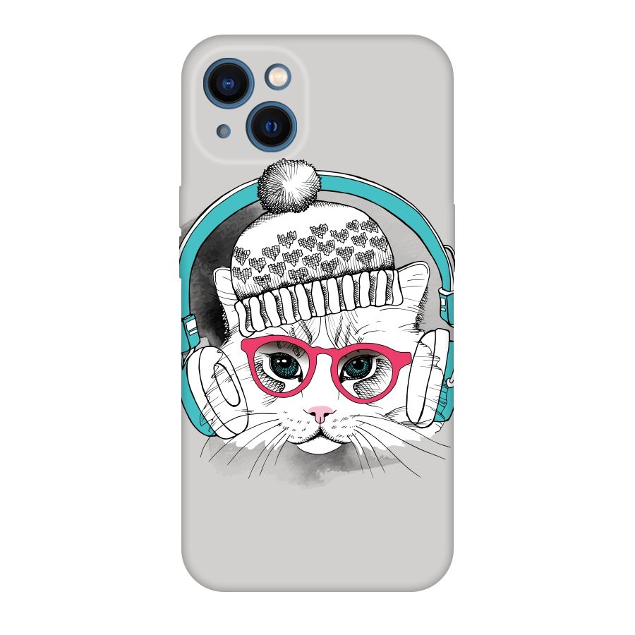 Cat Headphones Original Polycarbonate Back Case for iPhone 13