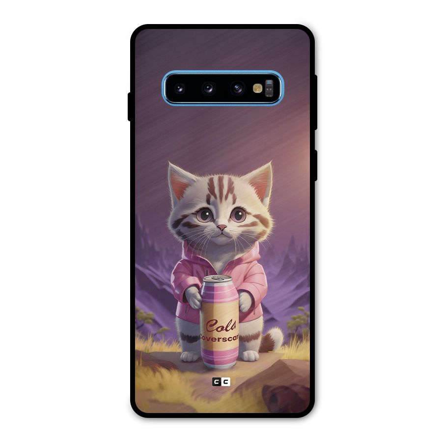 Cat Holding Can Metal Back Case for Galaxy S10
