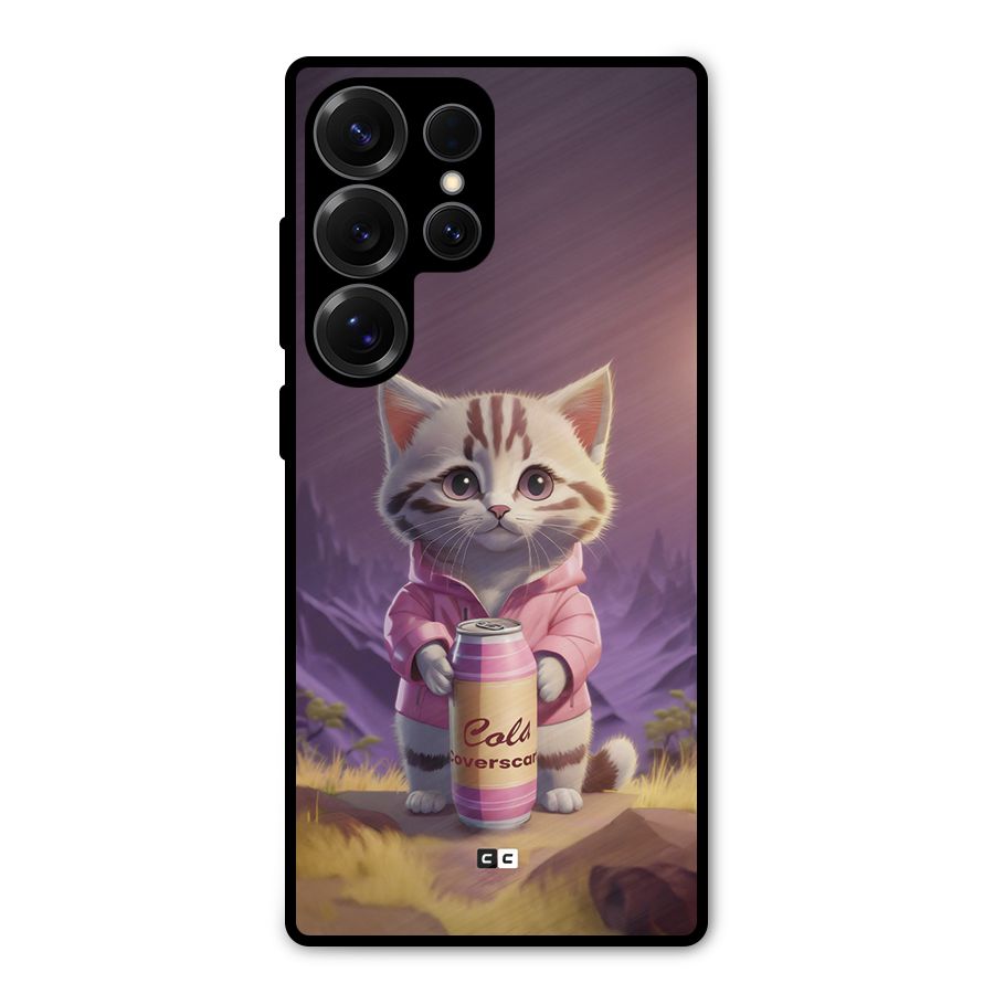 Cat Holding Can Metal Back Case for Galaxy S25 Ultra