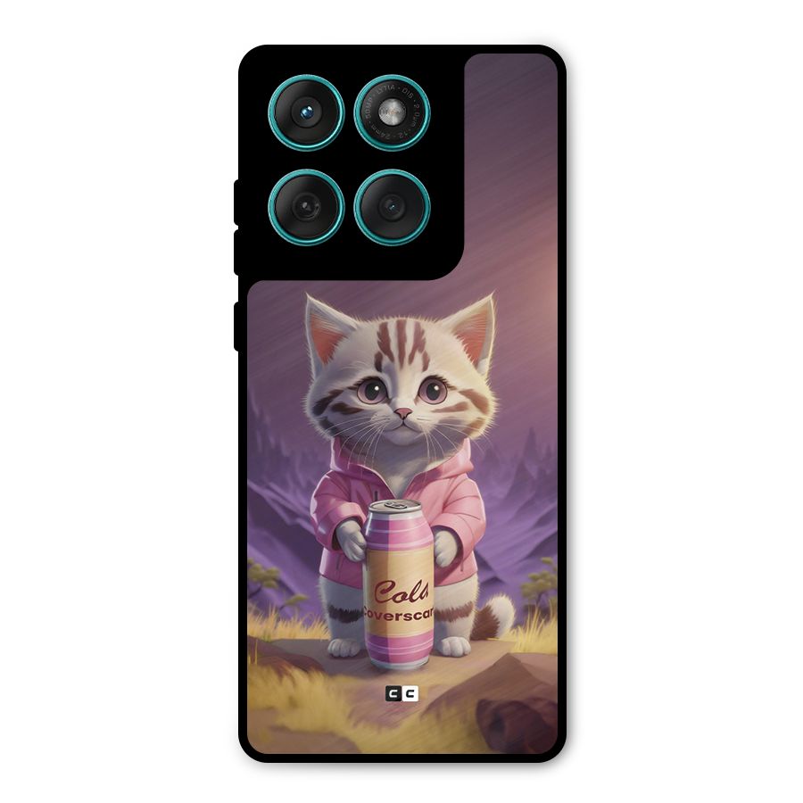 Cat Holding Can Metal Back Case for Motorola Edge 60