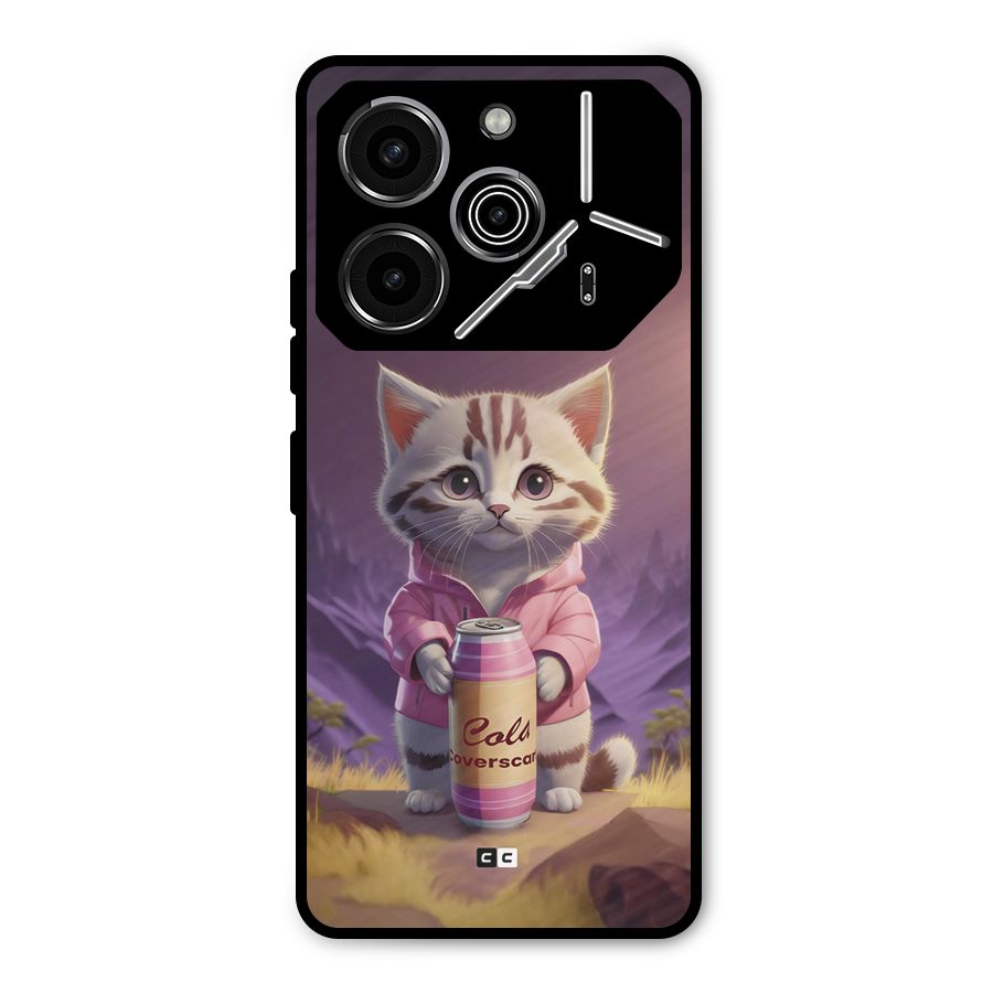 Cat Holding Can Metal Back Case for Tecno Pova 6 Pro