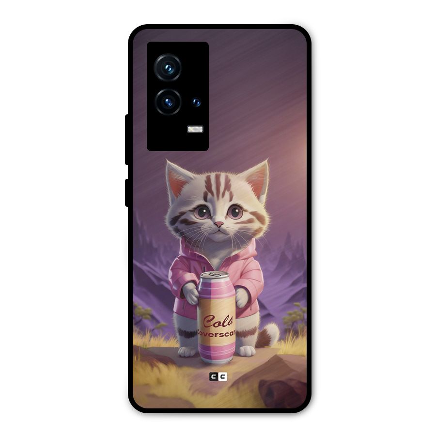 Cat Holding Can Metal Back Case for iQOO 9 5G