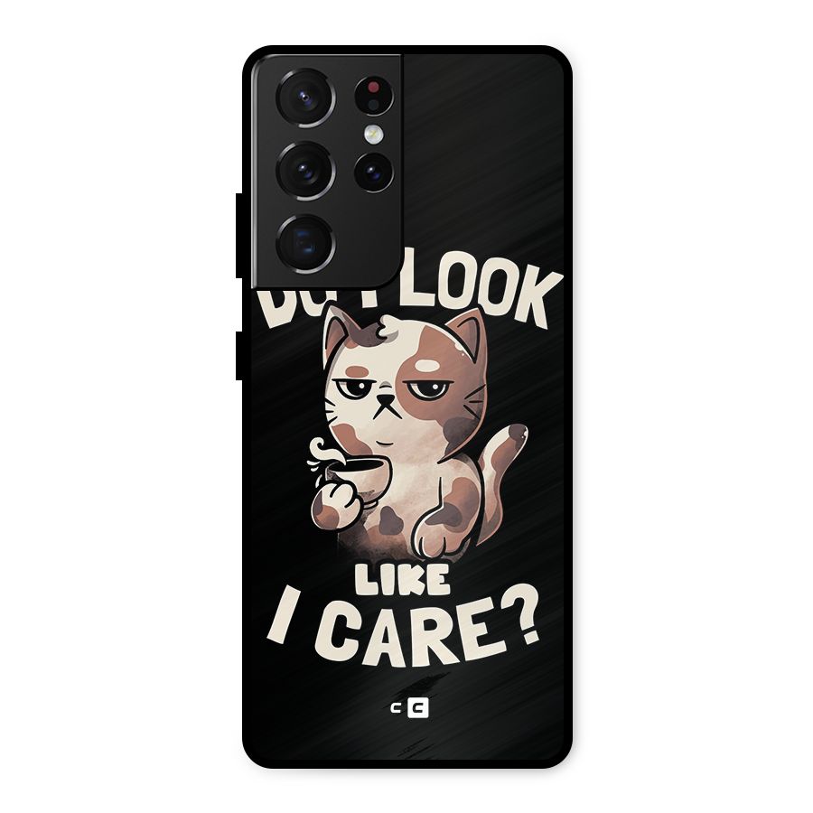 Cat Look Like Care Metal Back Case for Galaxy S21 Ultra 5G