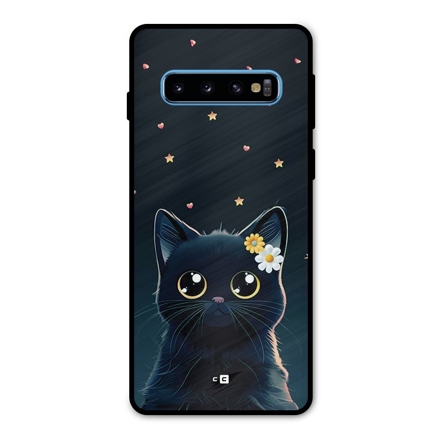 Cat With Flowers Metal Back Case for Galaxy S10