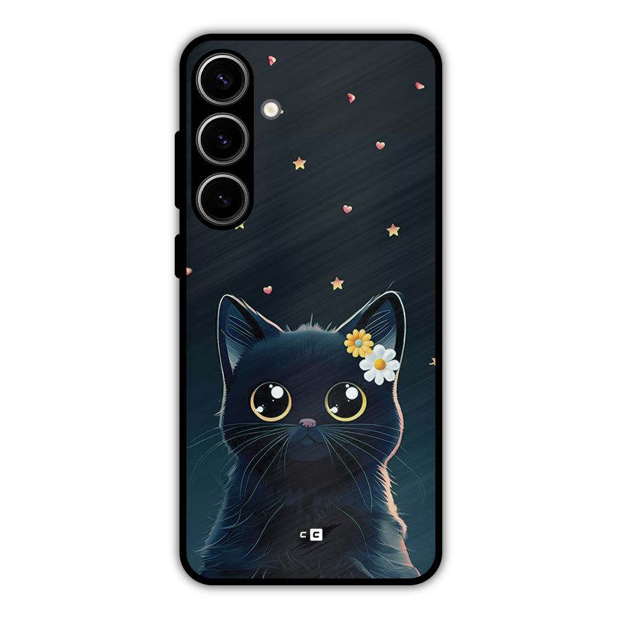 Cat With Flowers Metal Back Case for Galaxy S24 Plus