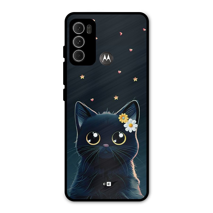 Cat With Flowers Metal Back Case for Moto G60