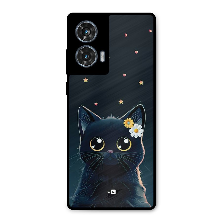 Cat With Flowers Metal Back Case for Motorola Edge 50 Fusion