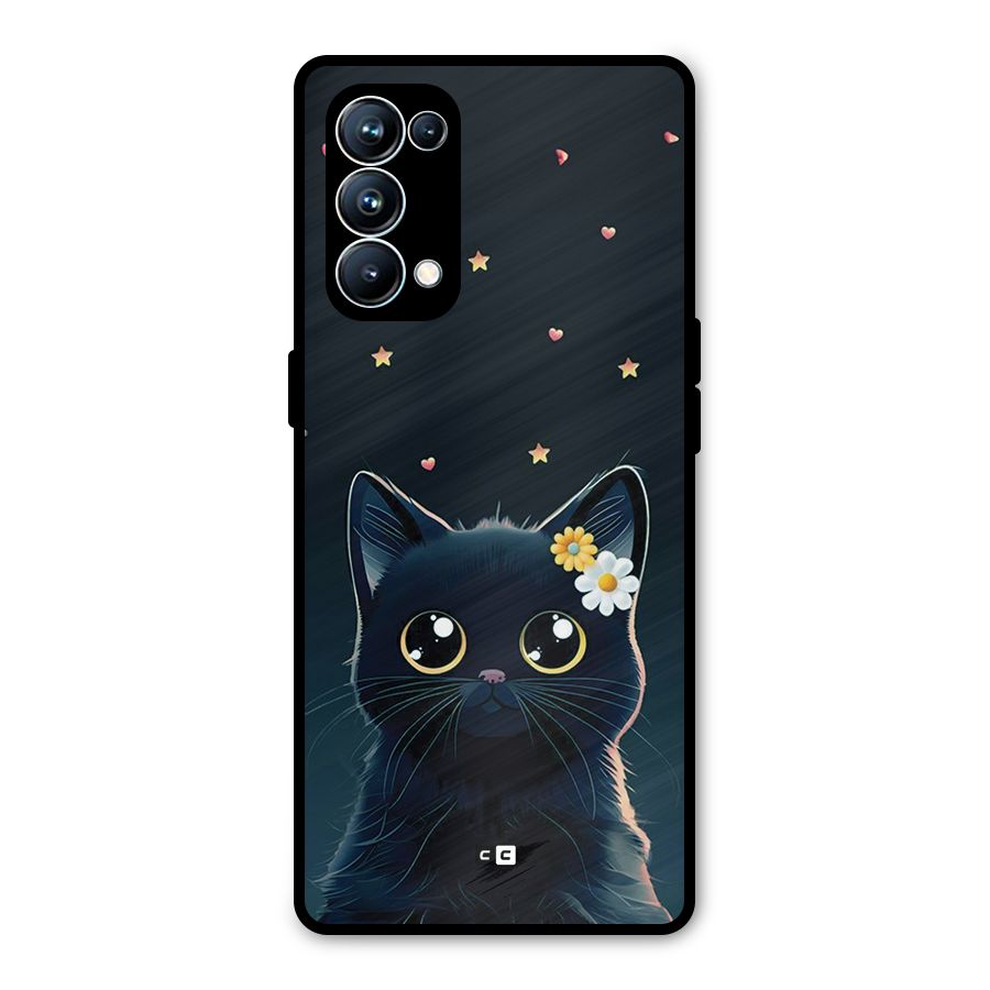 Cat With Flowers Metal Back Case for Oppo Reno5 Pro 5G
