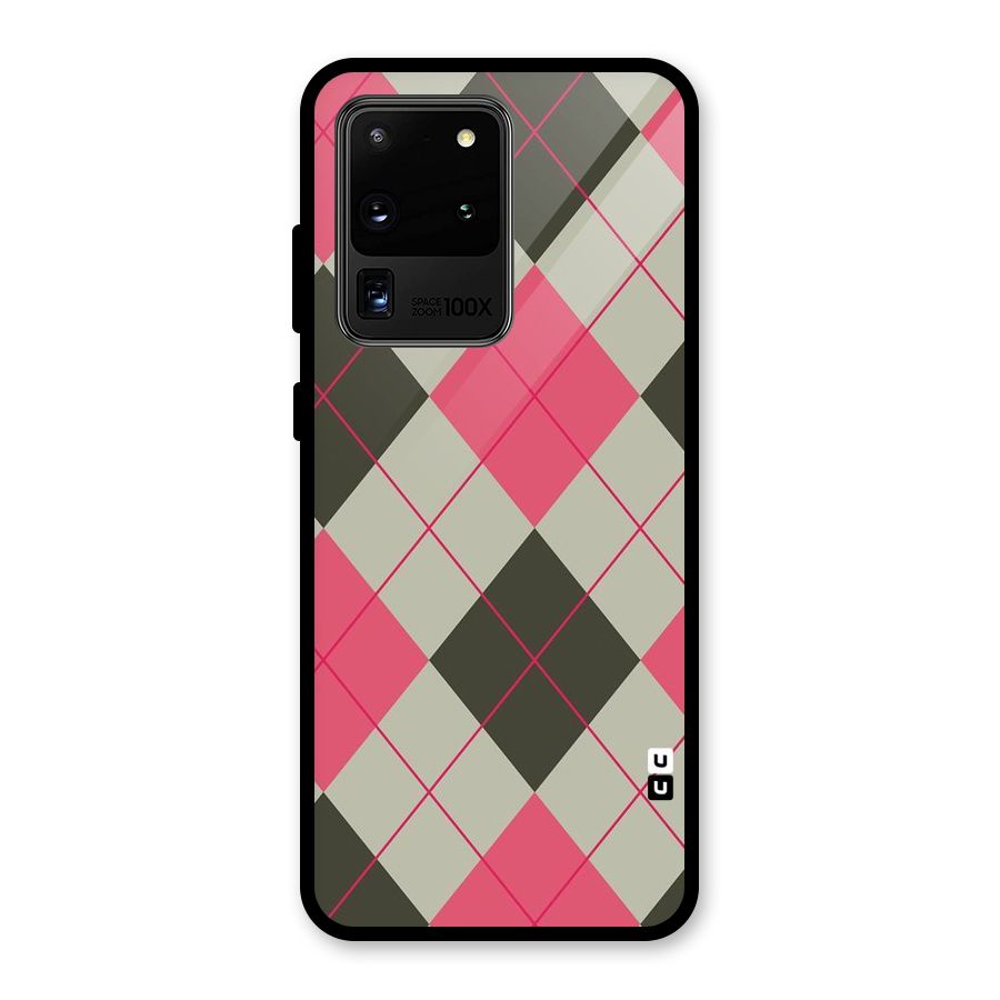 Check And Lines Glass Back Case for Galaxy S20 Ultra